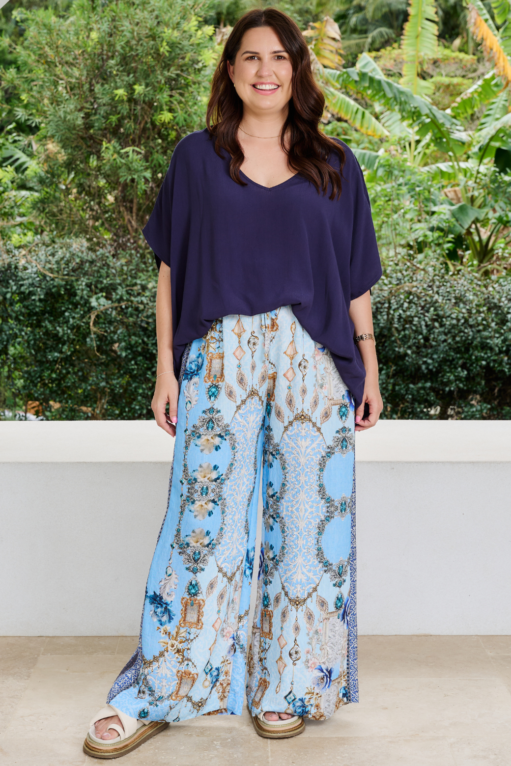 Corey V Neck Drape Top Navy