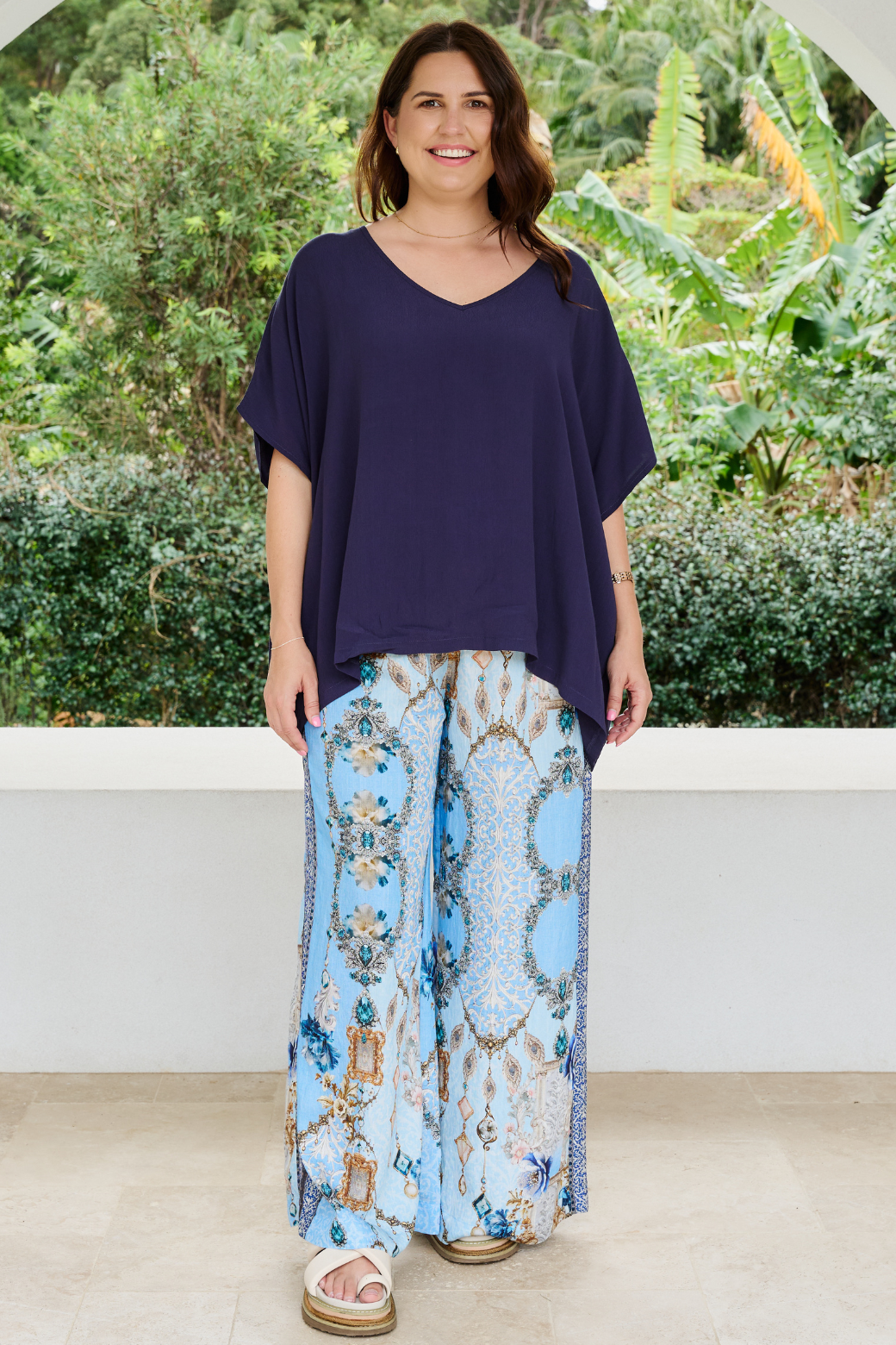 Corey V Neck Drape Top Navy