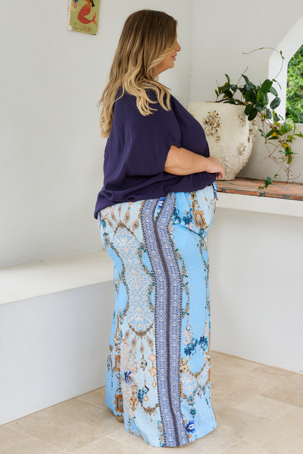Corey V Neck Drape Top Navy