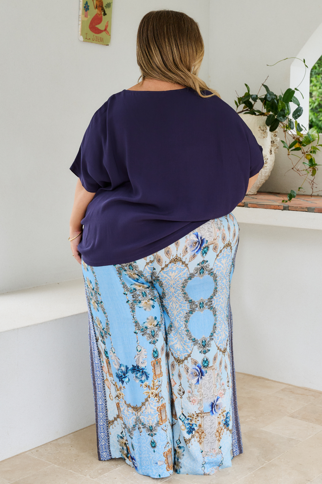 Corey V Neck Drape Top Navy