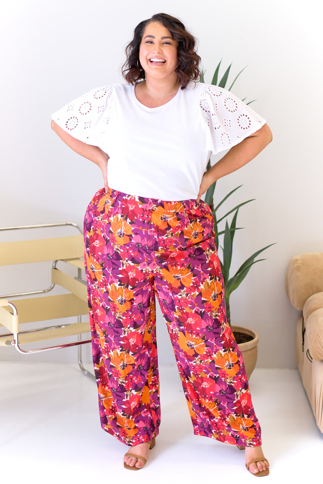 FINAL SALE | Sass Yasmin Wide Leg Pant Berry Floral Print