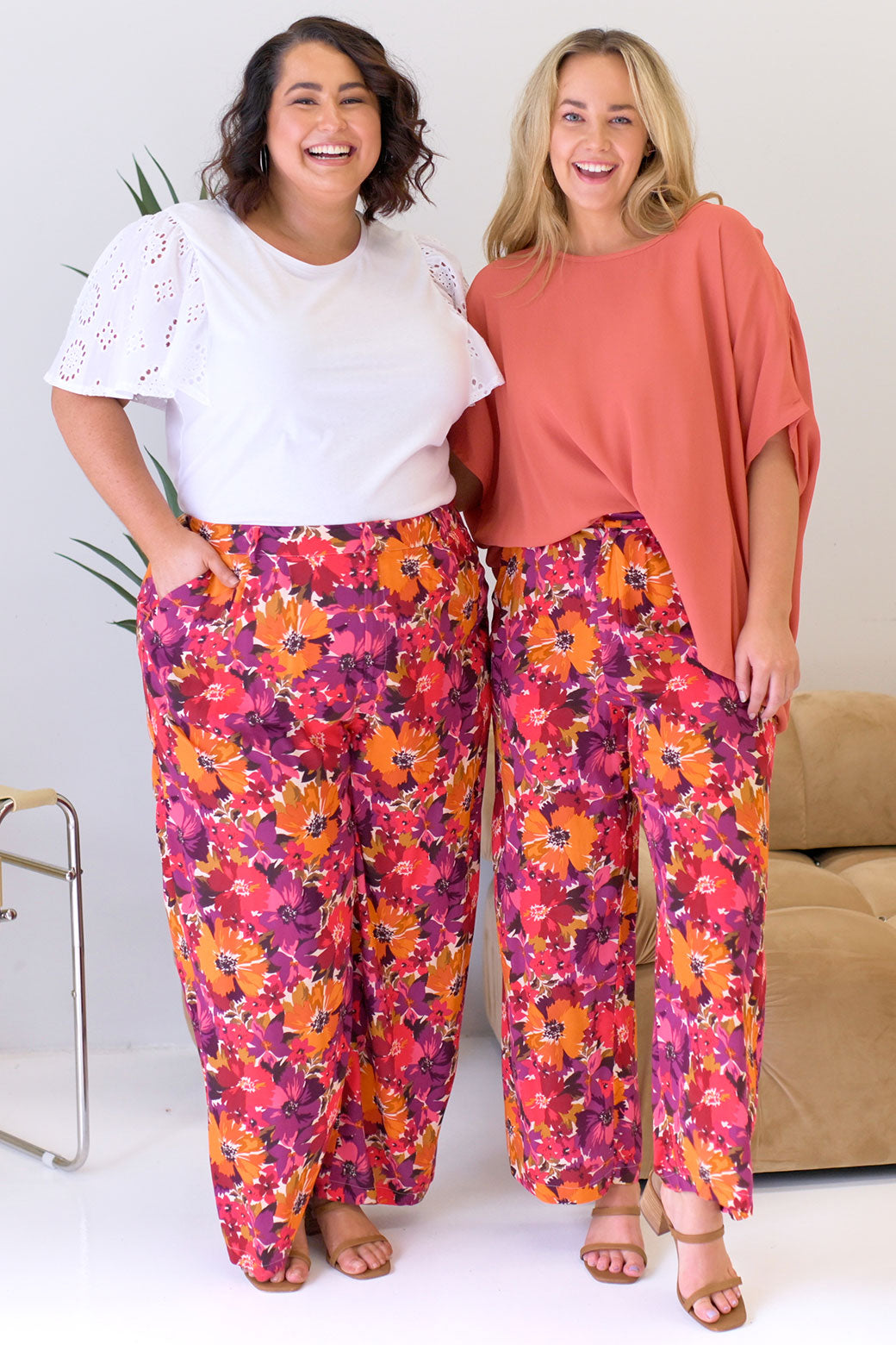 FINAL SALE Sass Yasmin Wide Leg Pant Berry Floral Print