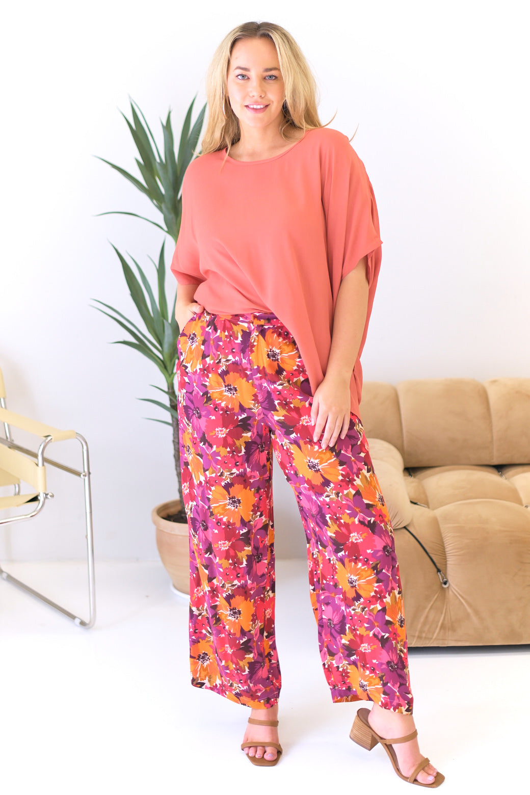 Sass Yasmin Wide Leg Pant Berry Floral Print