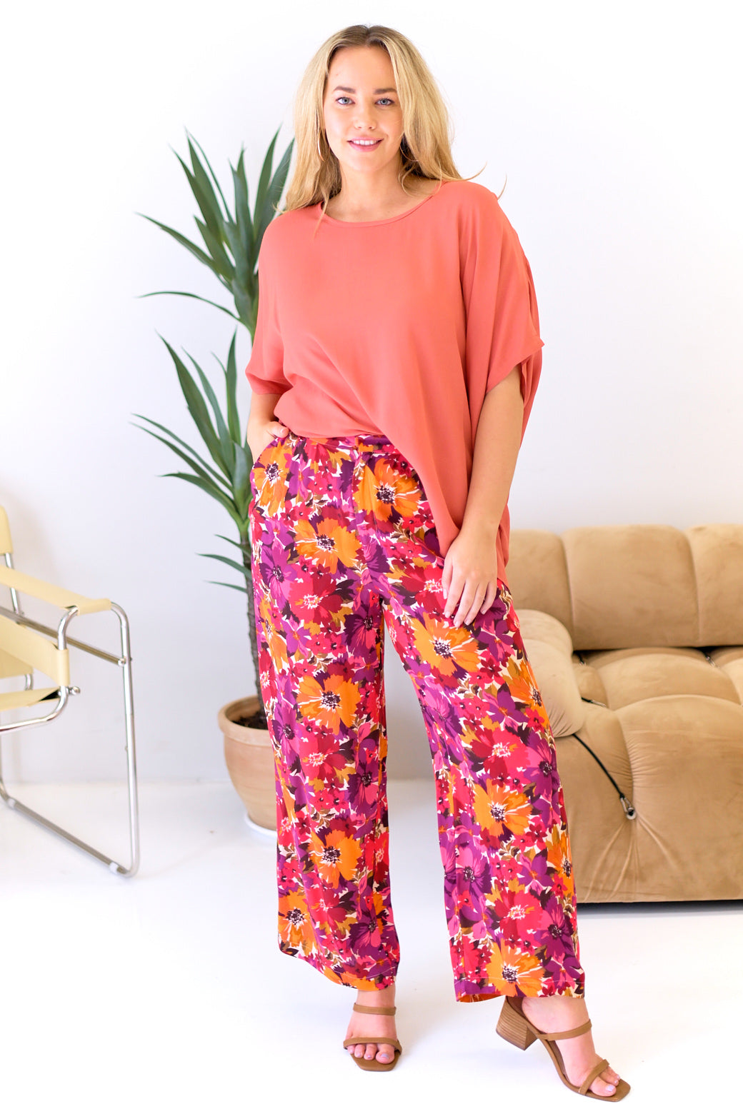 FINAL SALE | Sass Yasmin Wide Leg Pant Berry Floral Print