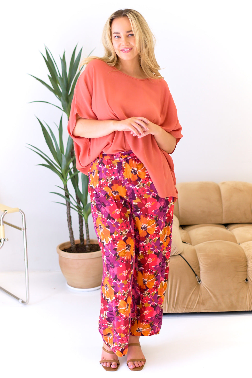 FINAL SALE | Sass Yasmin Wide Leg Pant Berry Floral Print