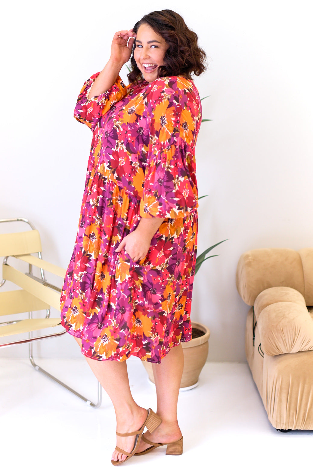 FINAL SALE Sass Yasmin Bubble Sleeve Mini Dress Berry Floral Print
