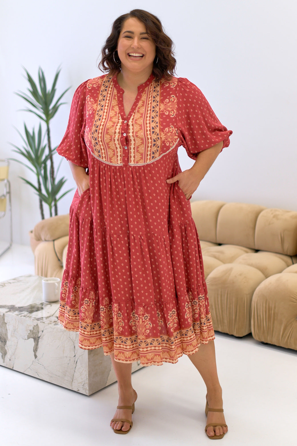 FINAL SALE Corinne Midi Dress Marrakesh Print Clay
