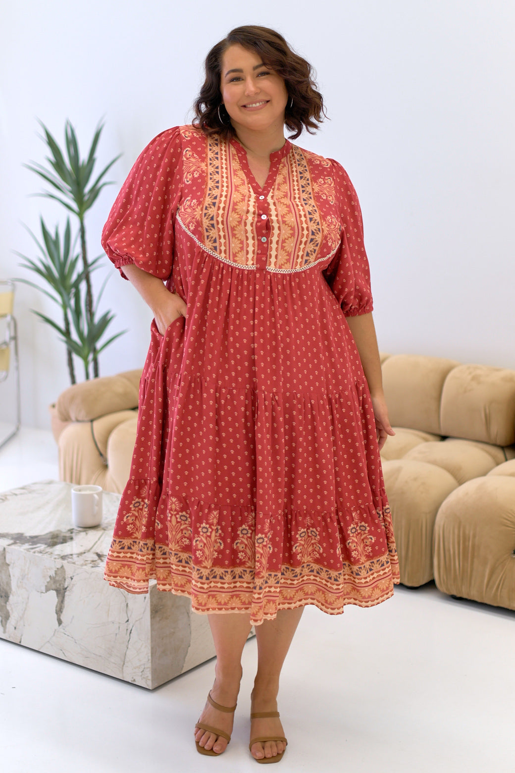 FINAL SALE Corinne Midi Dress Marrakesh Print Clay