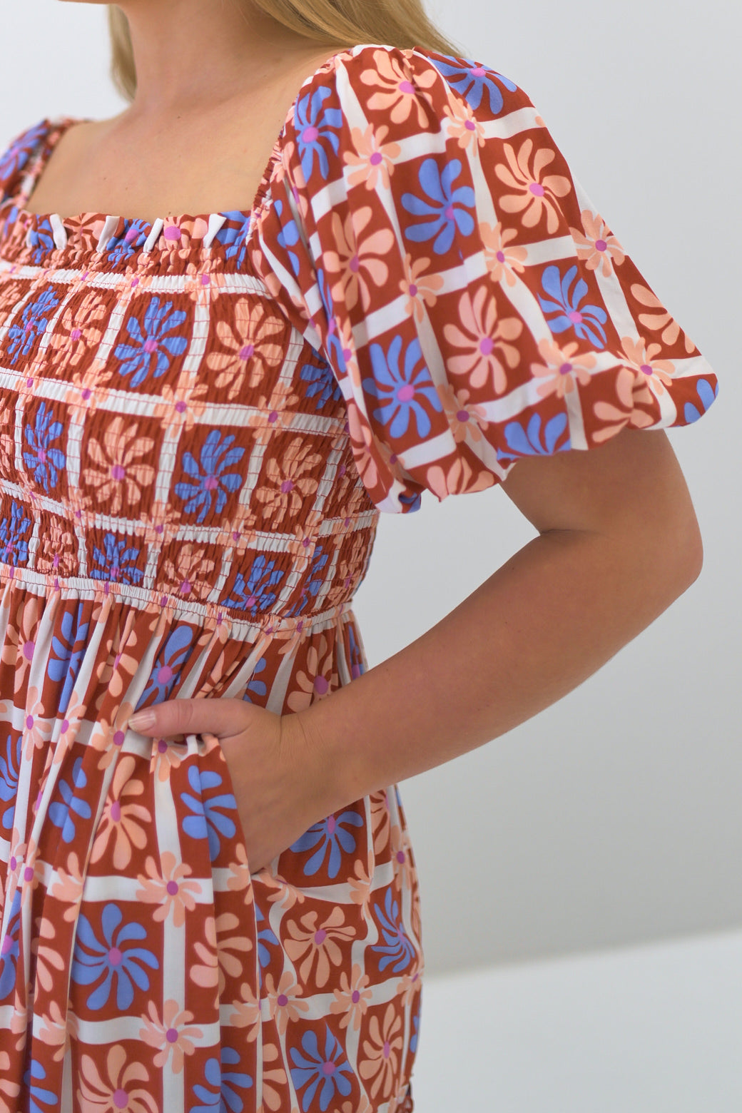 FINAL SALE Aria Dress Mosaic Print Rust Multi