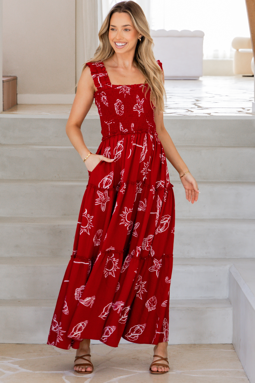 Darcey Maxi Dress Oceanside Print Red