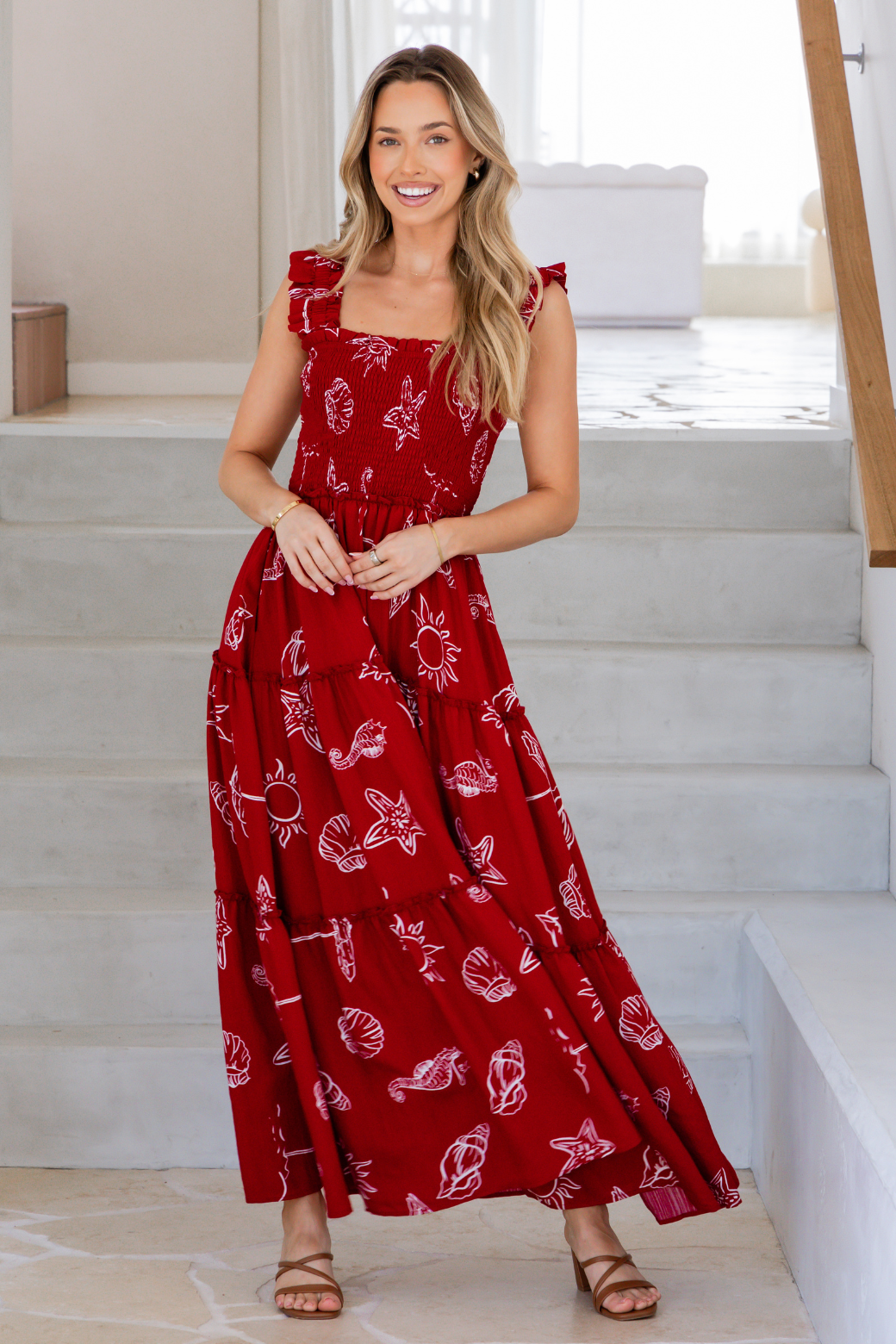 Darcey Maxi Dress Oceanside Print Red
