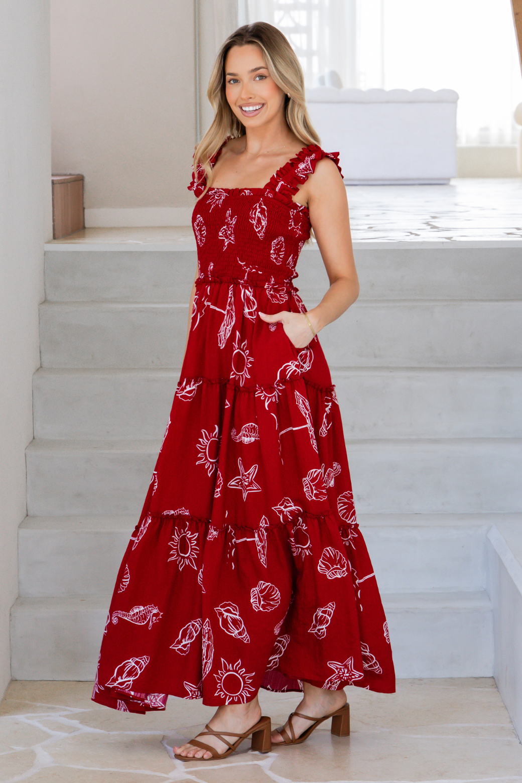 Darcey Maxi Dress Oceanside Print Red