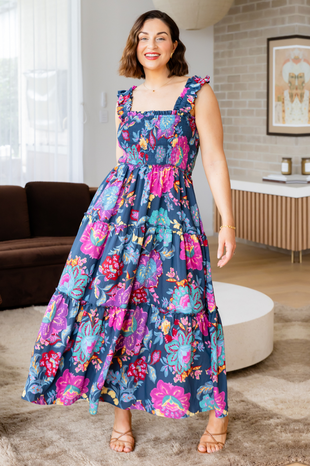 Darcey Shirred Maxi Dress Moroccan Deep Sun Print