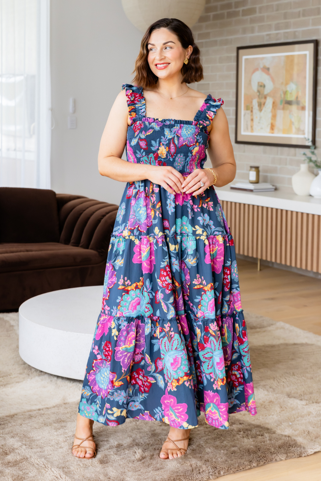 Darcey Shirred Maxi Dress Moroccan Deep Sun Print