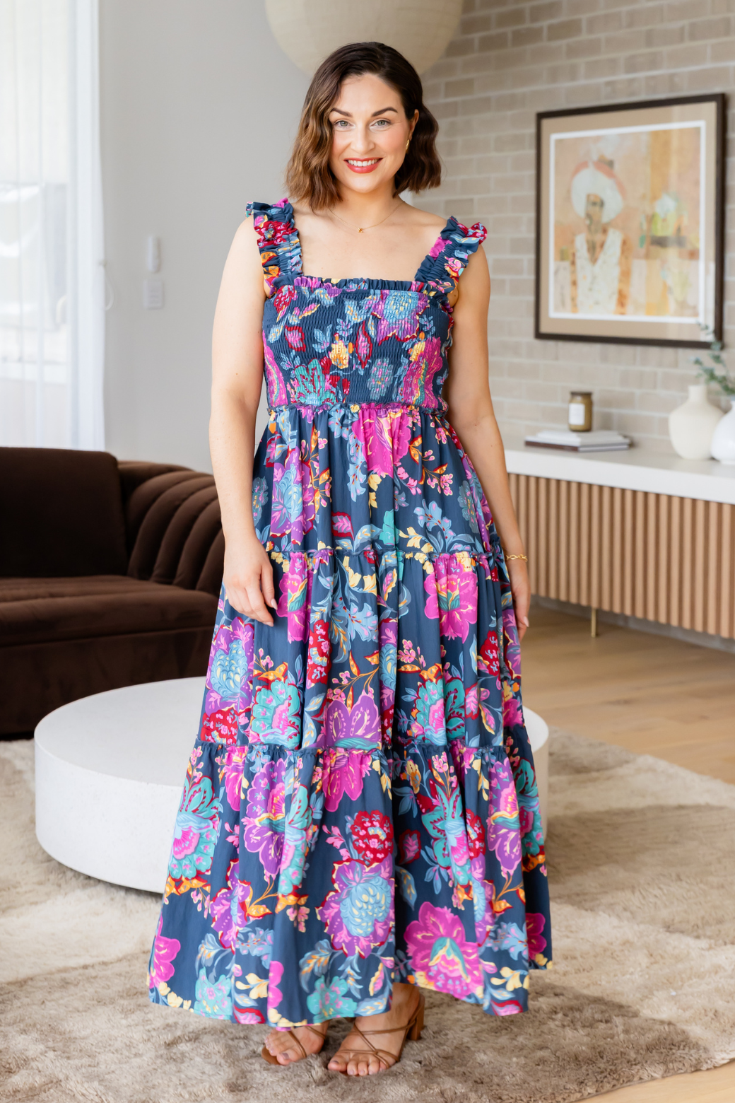 Darcey Shirred Maxi Dress Moroccan Deep Sun Print