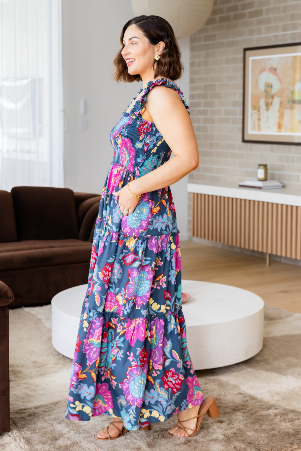 Darcey Shirred Maxi Dress Moroccan Deep Sun Print