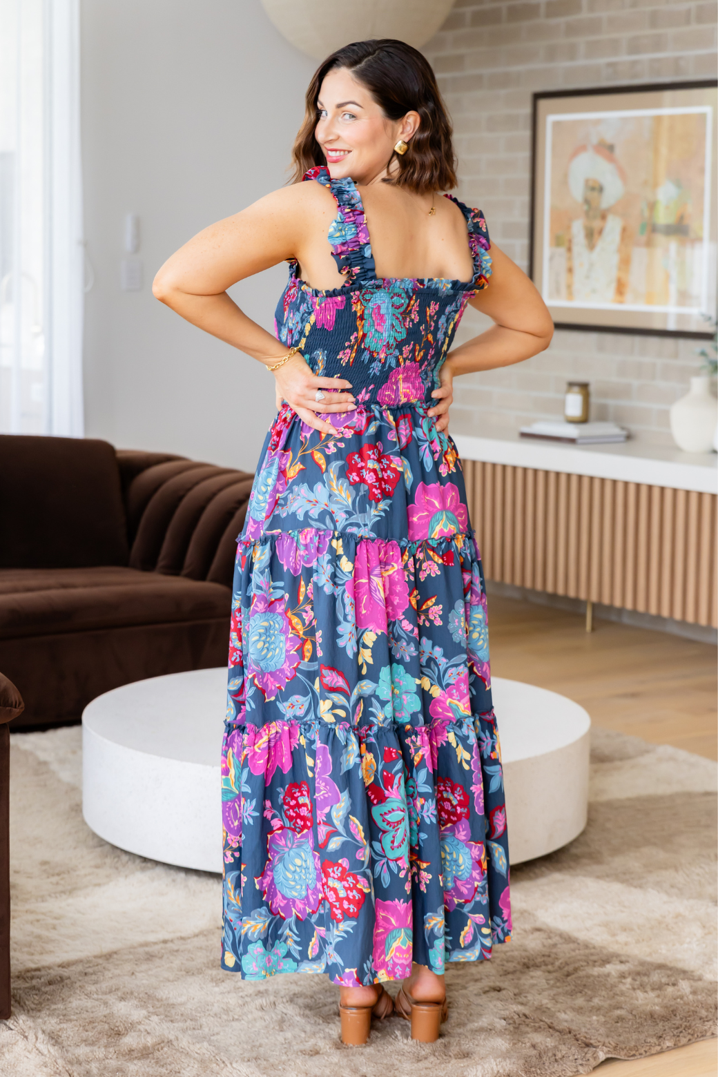 Darcey Shirred Maxi Dress Moroccan Deep Sun Print