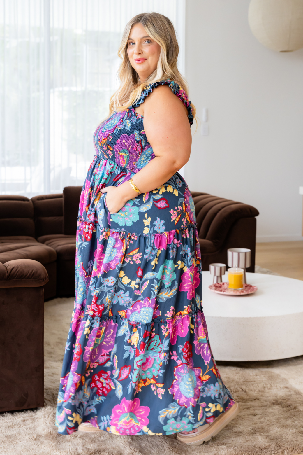 Darcey Shirred Maxi Dress Moroccan Deep Sun Print