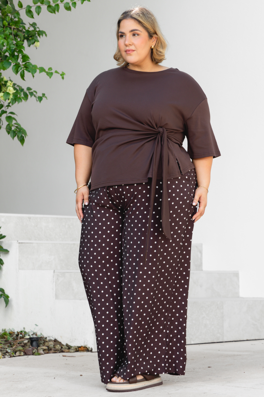 Delaney Side Tie Tshirt Top Bitter Chocolate