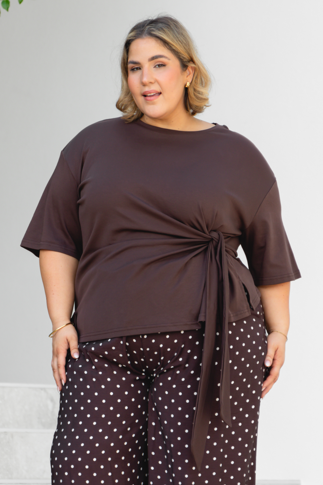 Delaney Side Tie Tshirt Top Bitter Chocolate