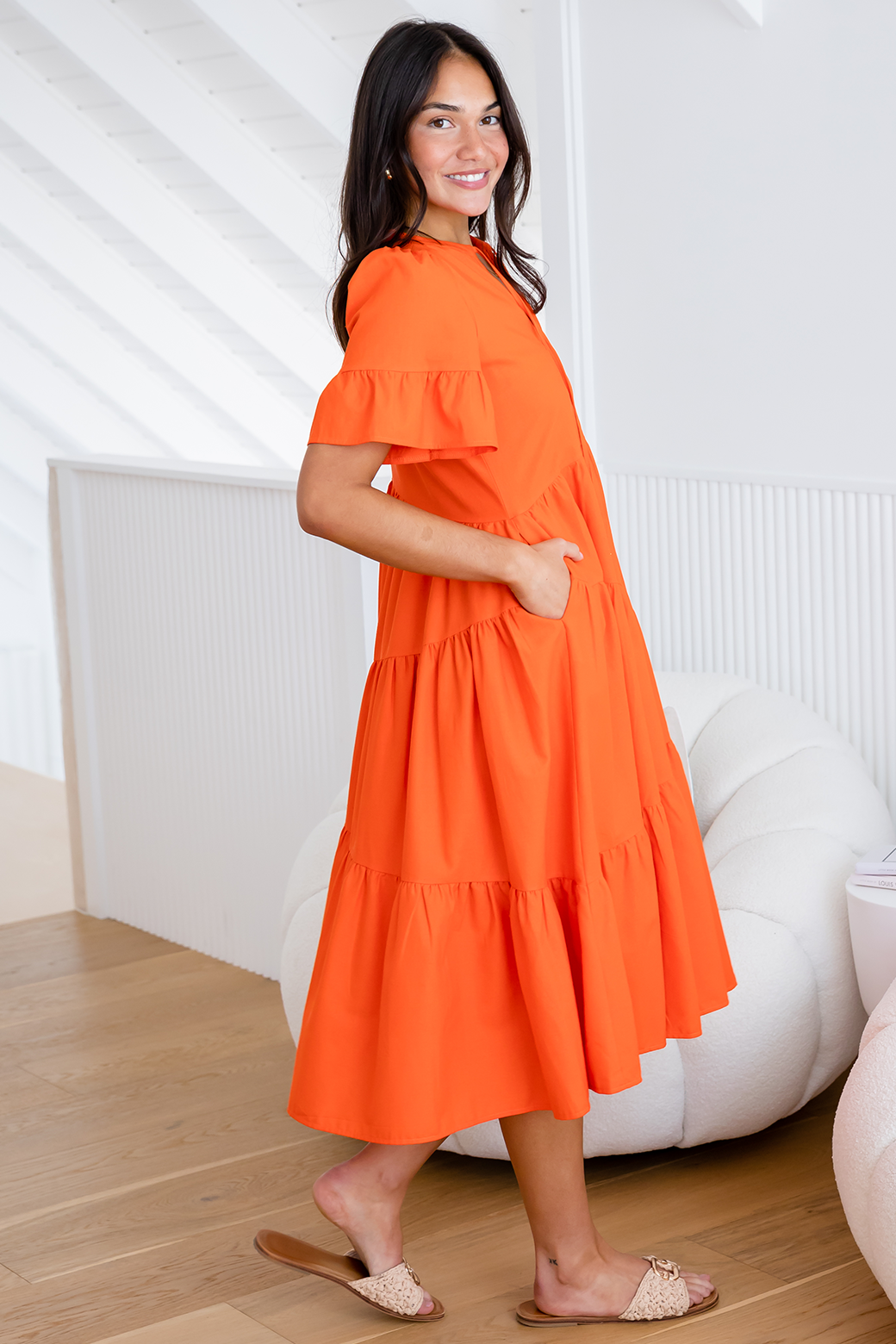 Della Midi Dress Sunset Orange | Orange Sherbet – Orange Sherbet Boutique