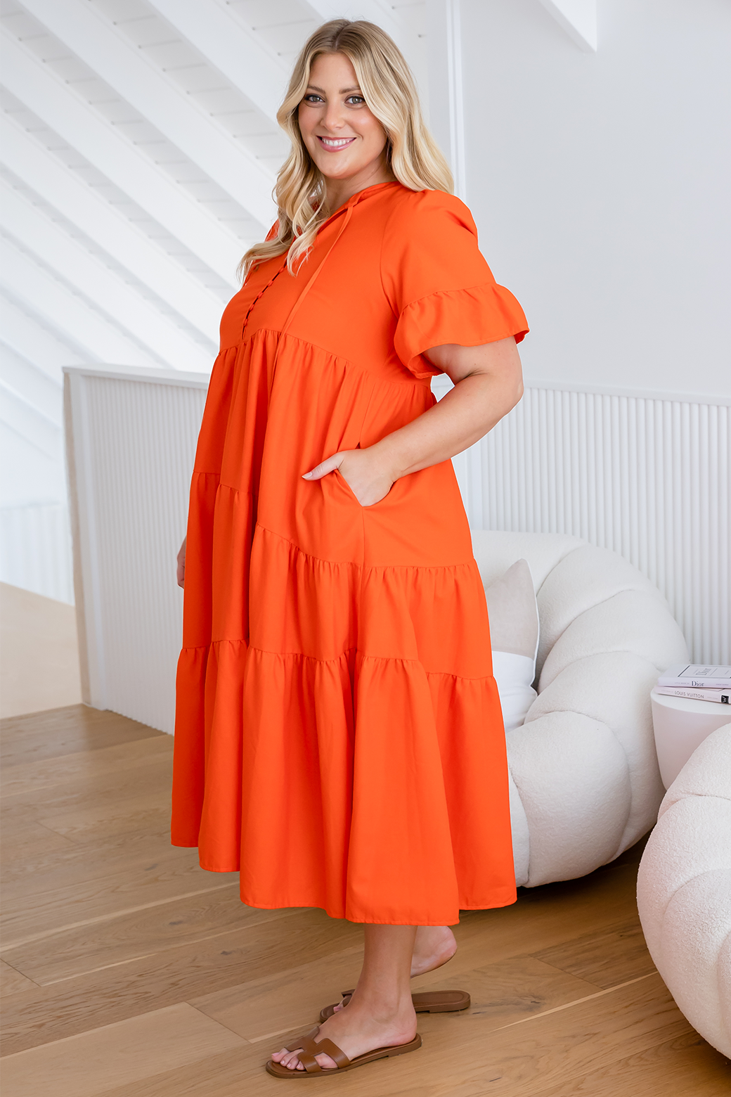 Della Midi Dress Sunset Orange | Orange Sherbet – Orange Sherbet Boutique
