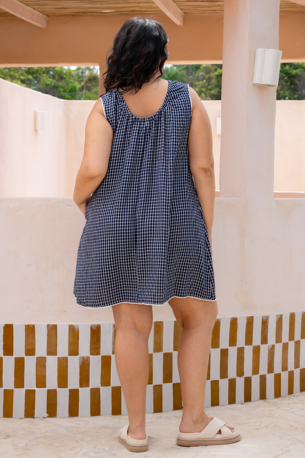 Dixie Babydoll Dress Navy Check