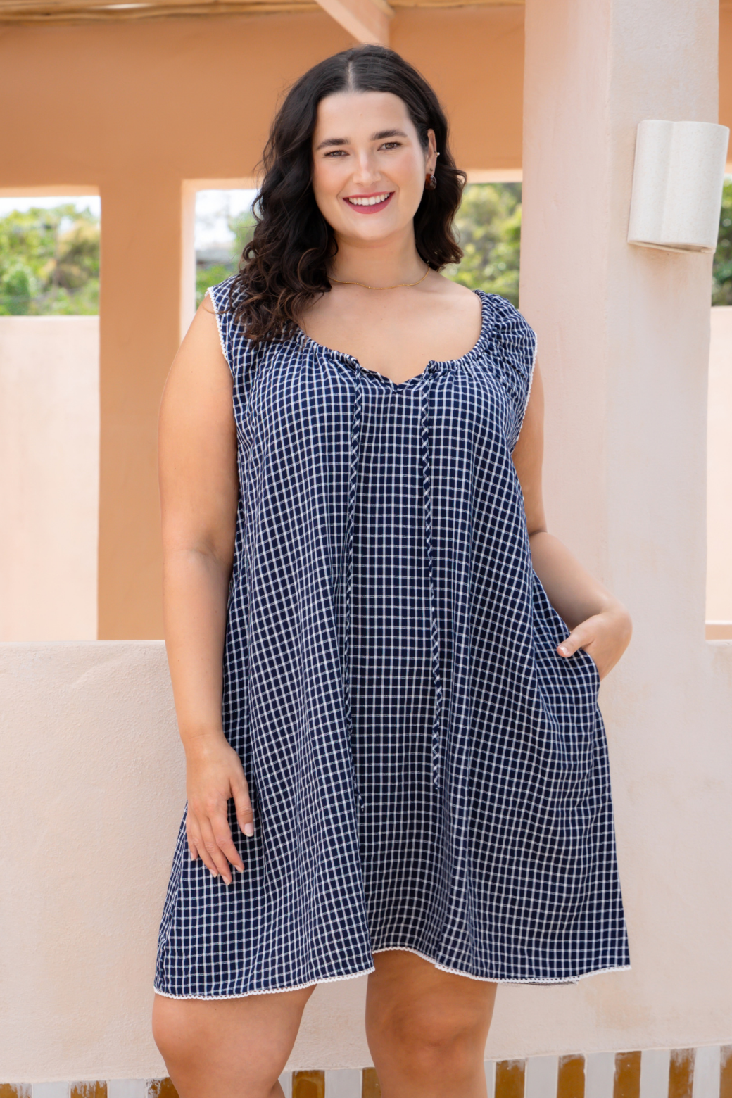 Dixie Babydoll Dress Navy Check