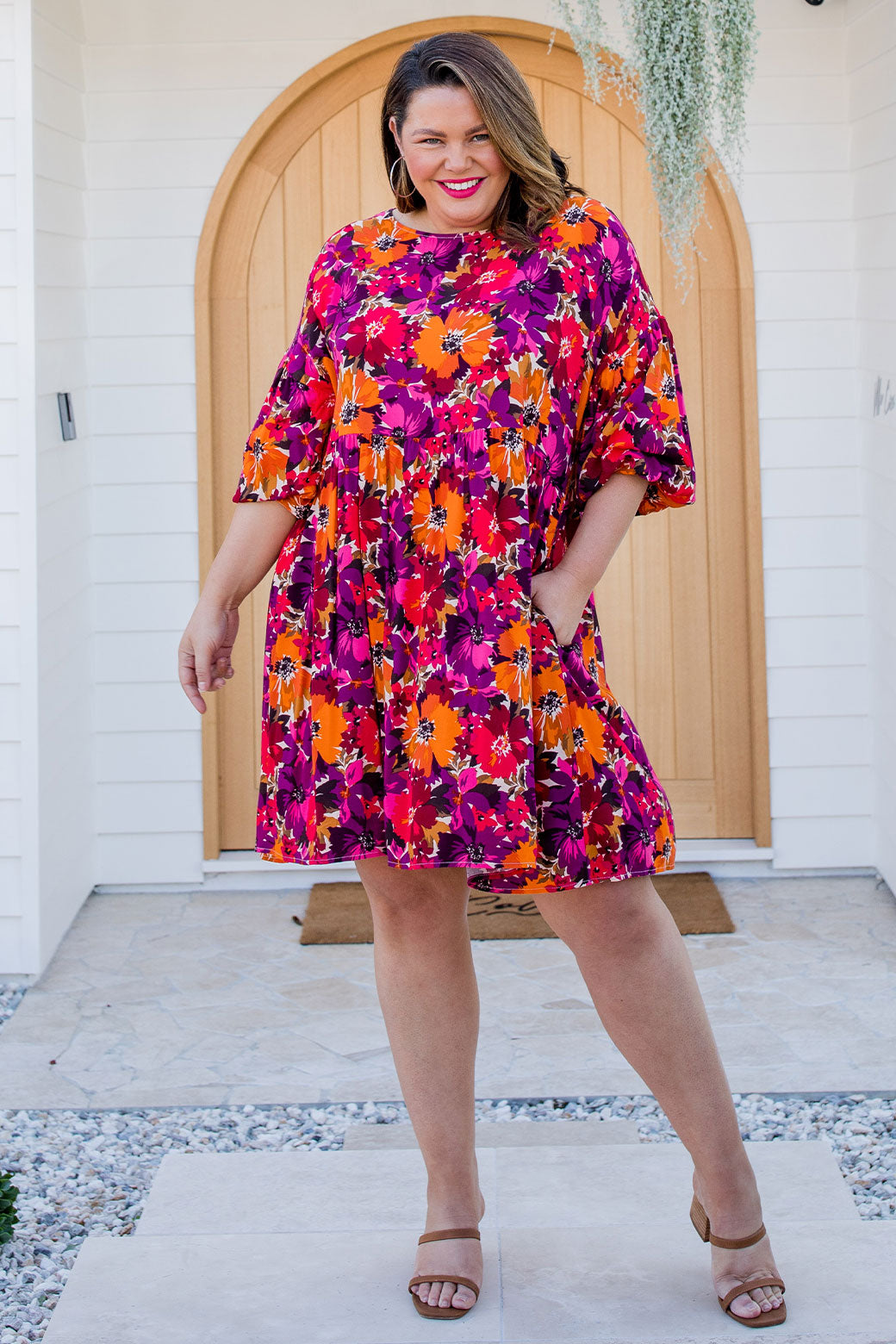 FINAL SALE Sass Yasmin Bubble Sleeve Mini Dress Berry Floral Print