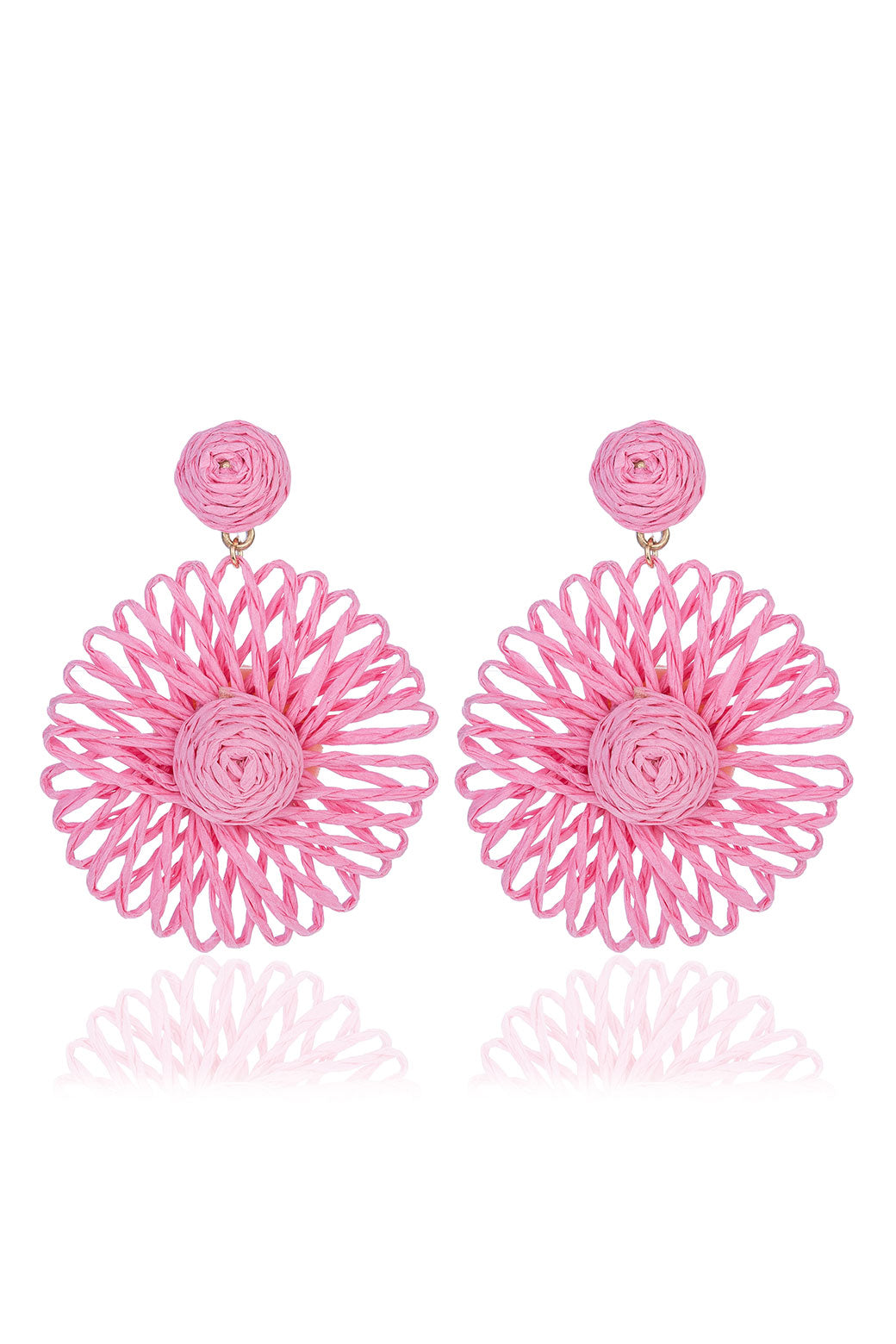 Rattan Twisted Flower Drop Earrings Pink
