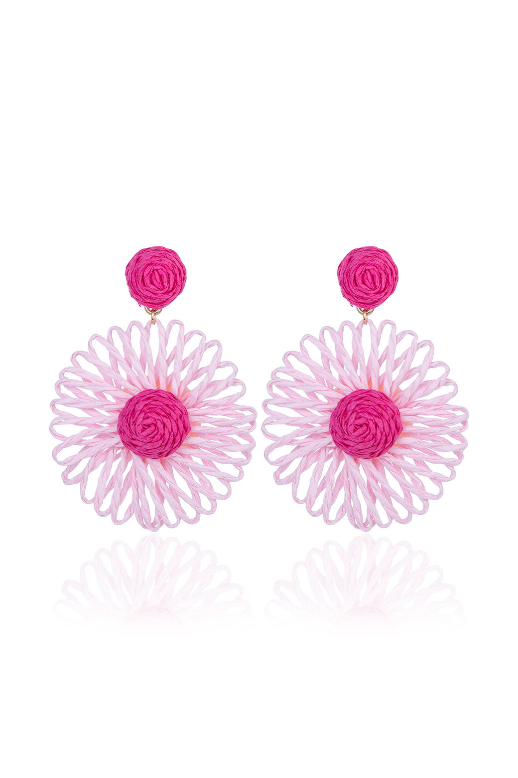 Rattan Twisted Flower Drop Earrings Pink Multi