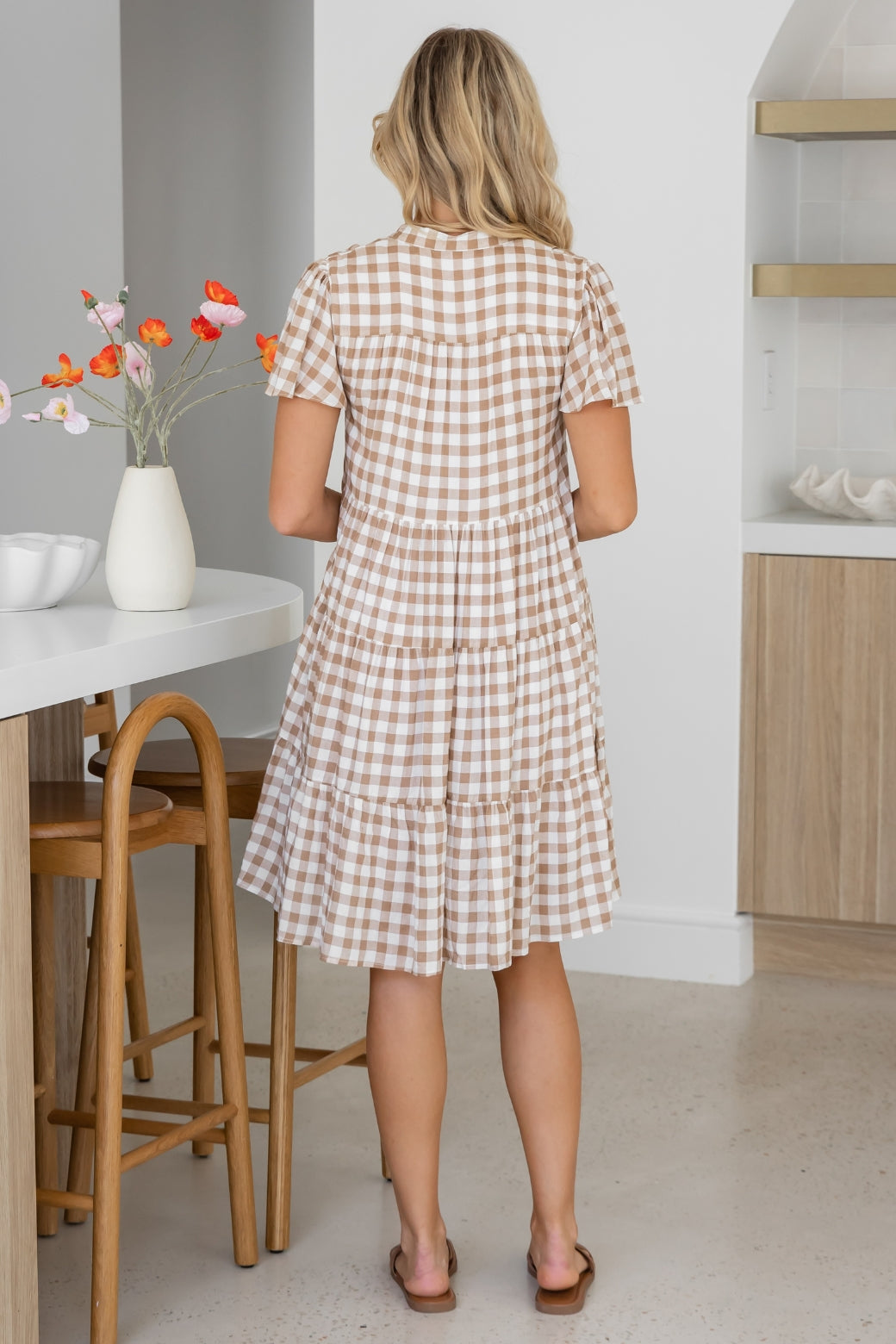 Ebony Dress Gingham Print Latte