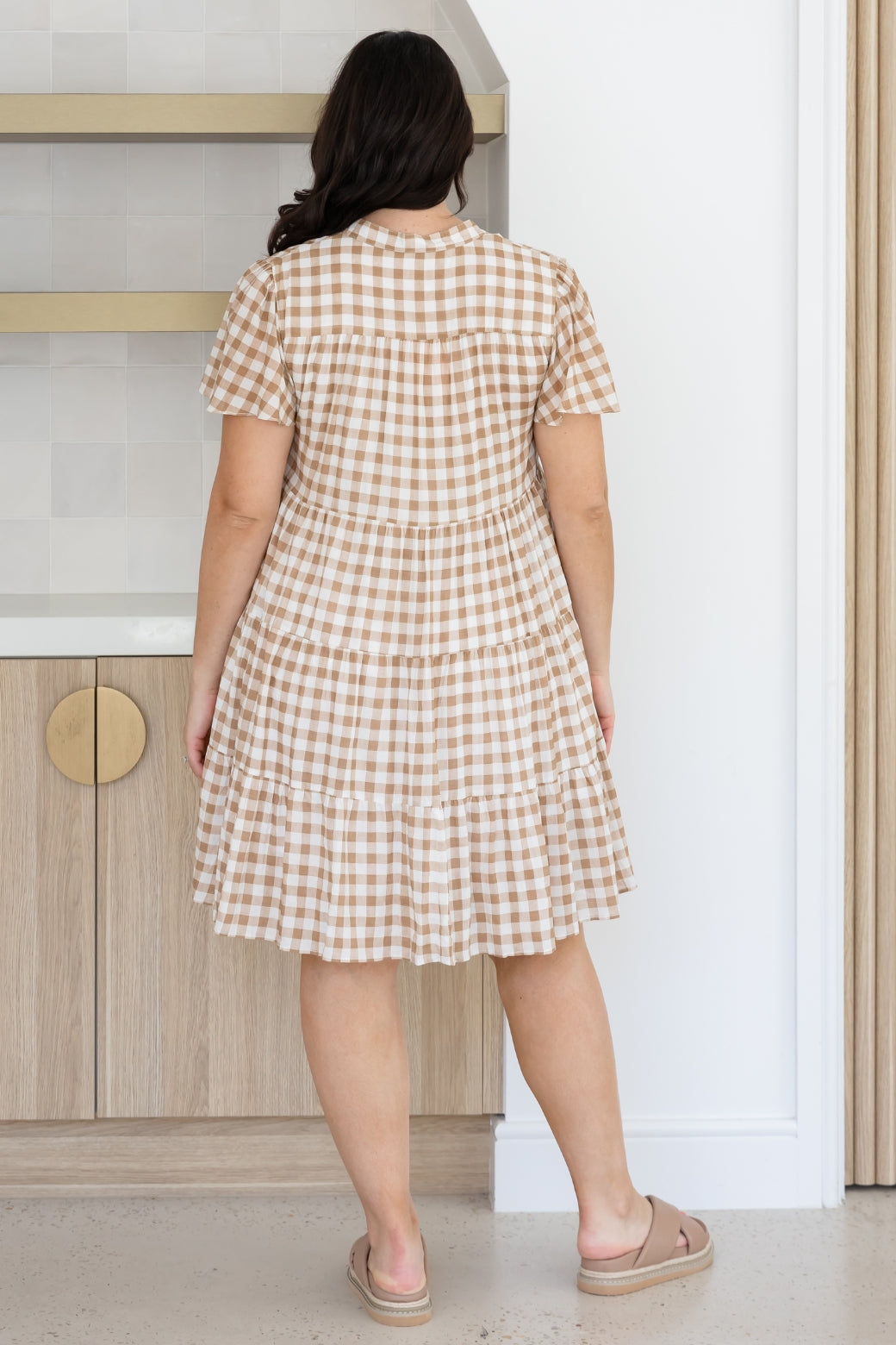 Ebony Dress Gingham Print Latte