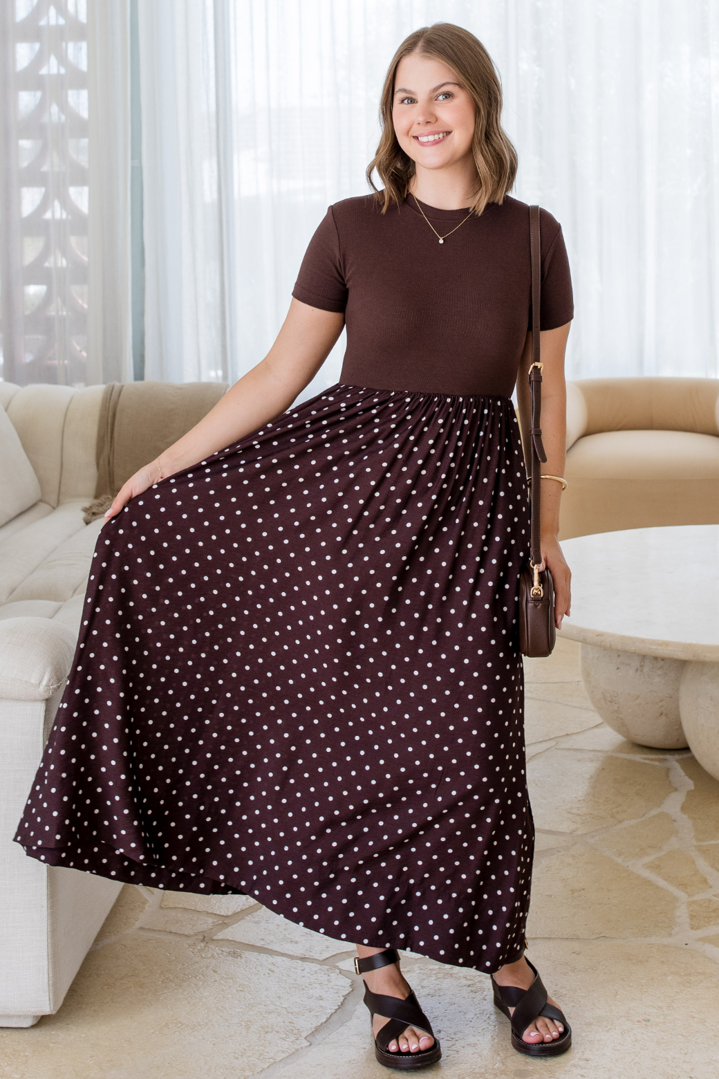 Elka T-Shirt Midi Dress Bitter Choc Mini Spot