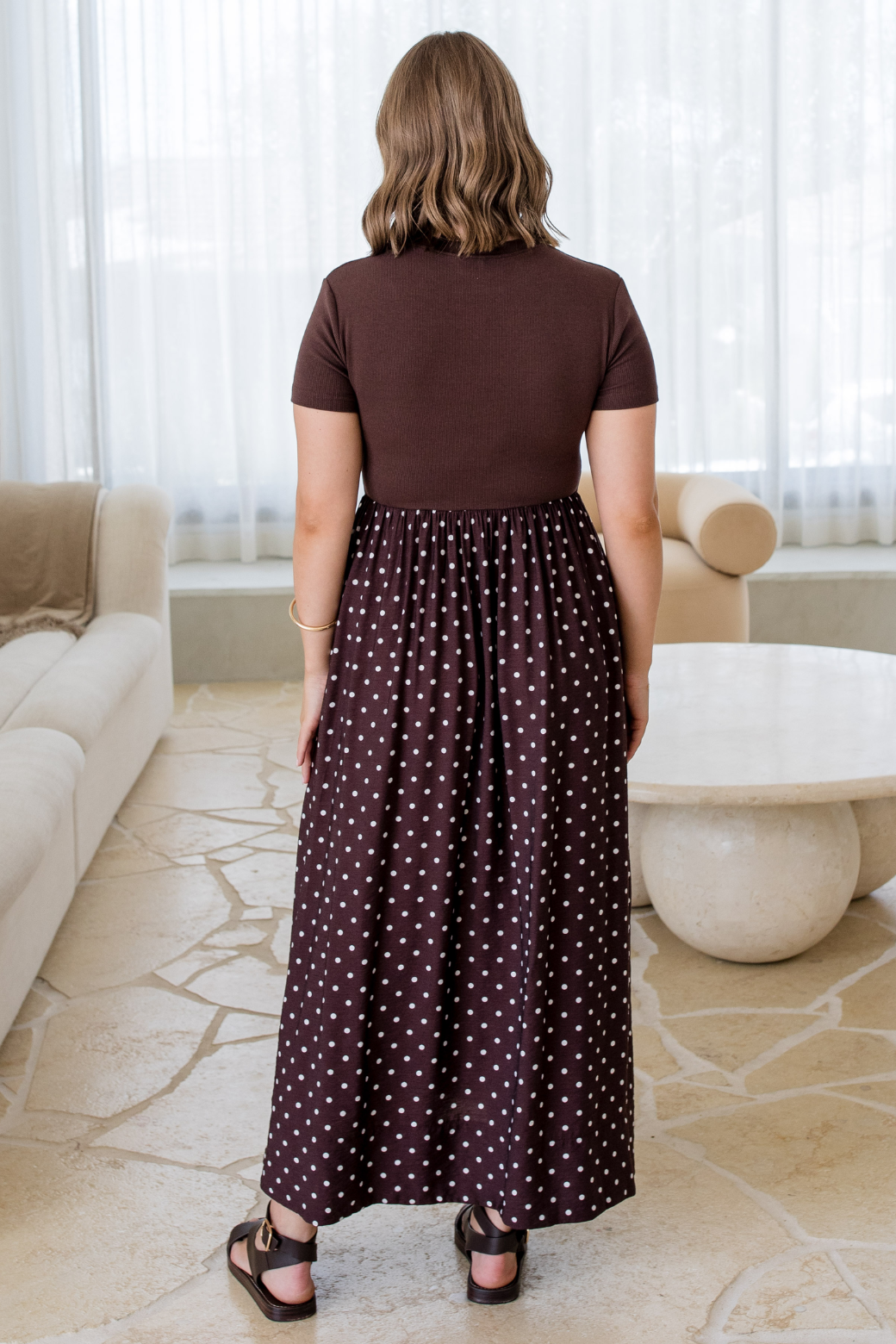 Elka T-Shirt Midi Dress Bitter Choc Mini Spot