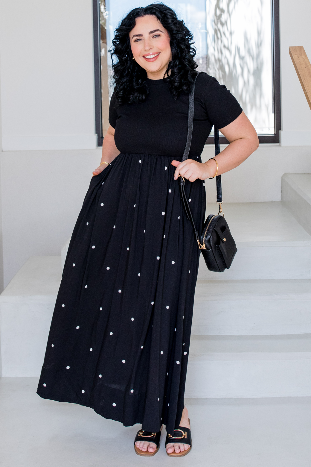Elka T-Shirt Midi Dress Black White Mini Spot - Orange Sherbet Boutique