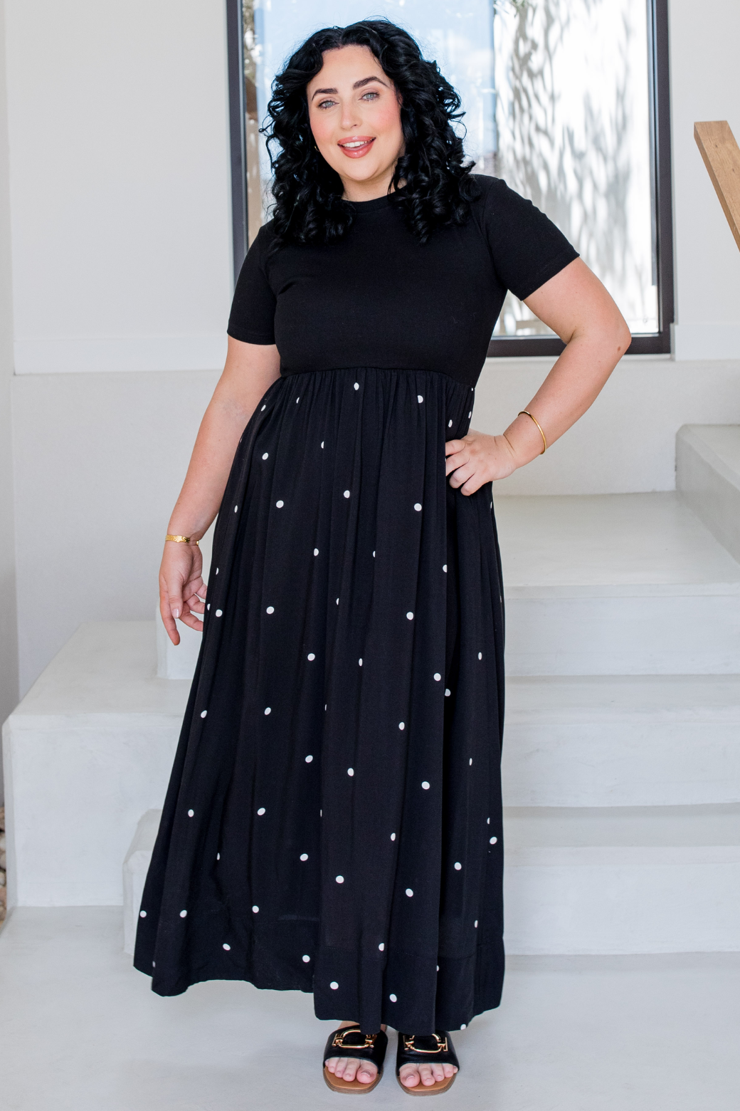 Elka T-Shirt Midi Dress Black White Mini Spot