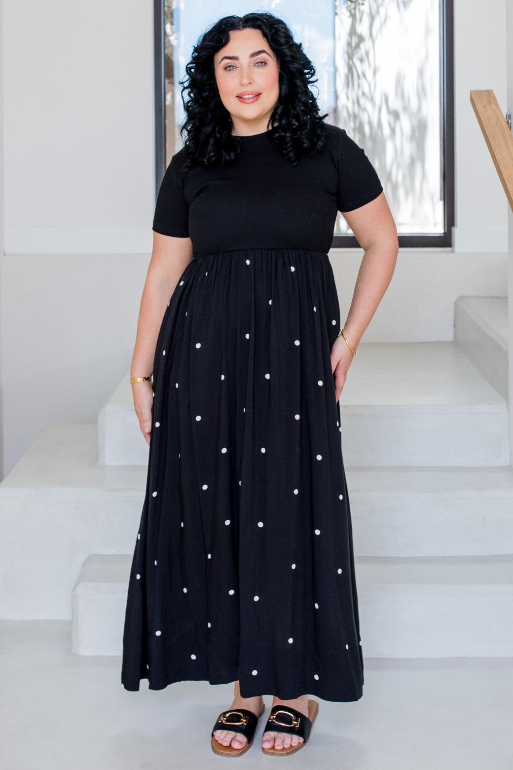 Elka T-Shirt Midi Dress Black White Mini Spot