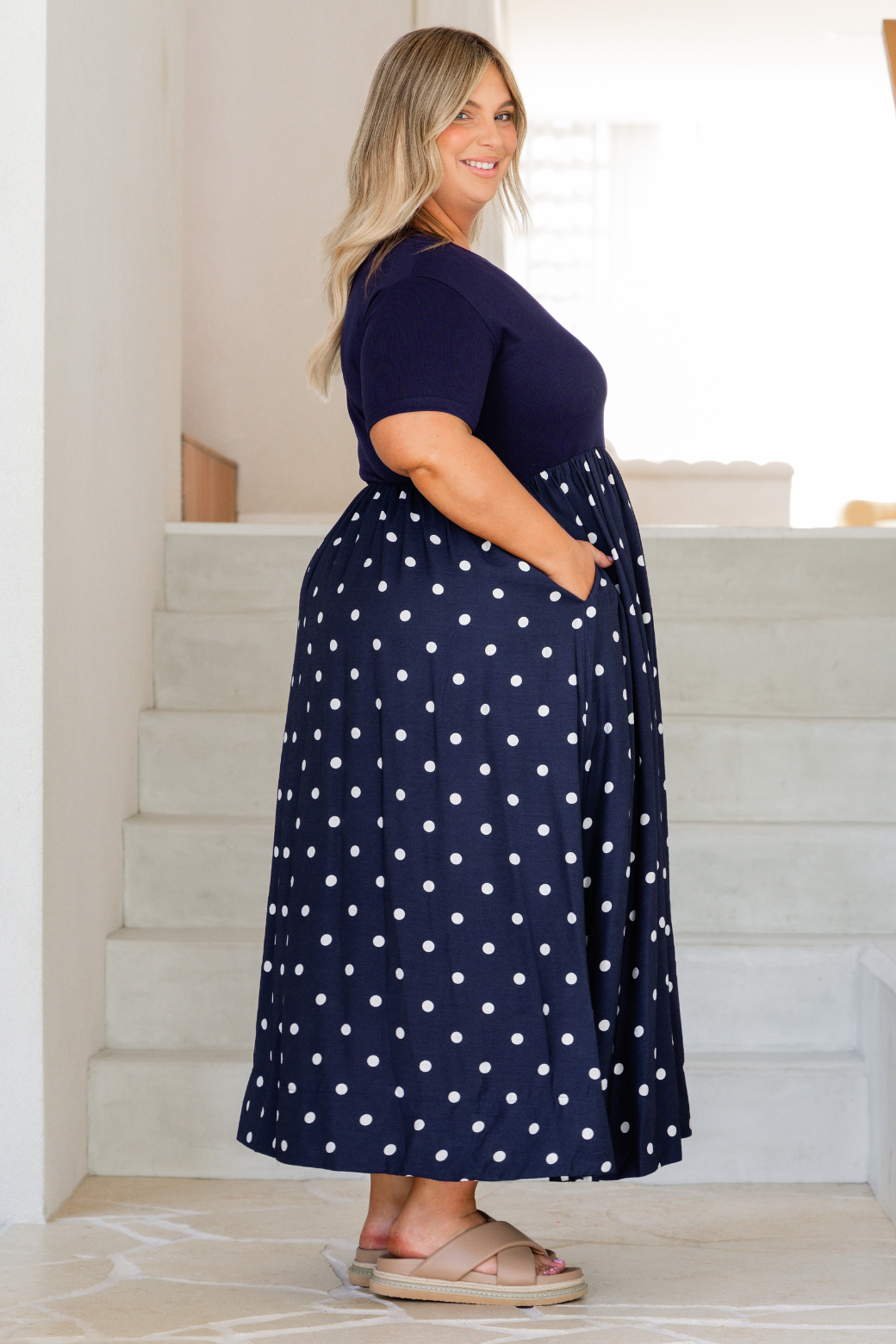 Elka T-Shirt Midi Dress Navy Spot