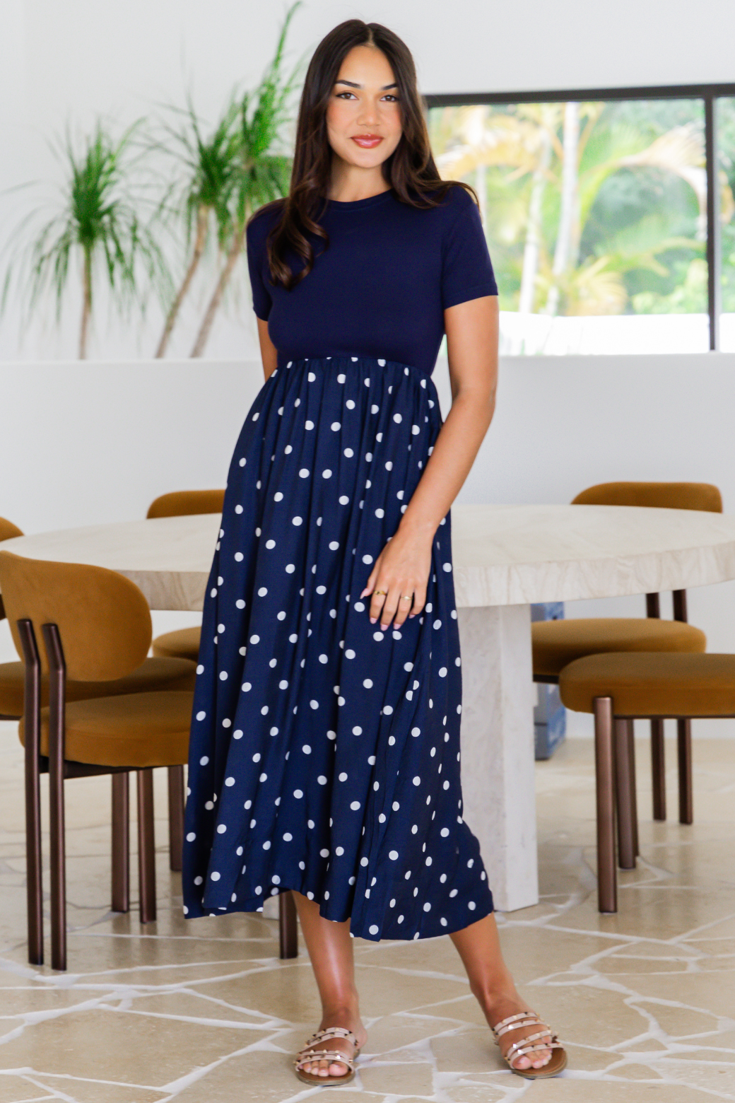 Elka T-Shirt Midi Dress Navy Spot
