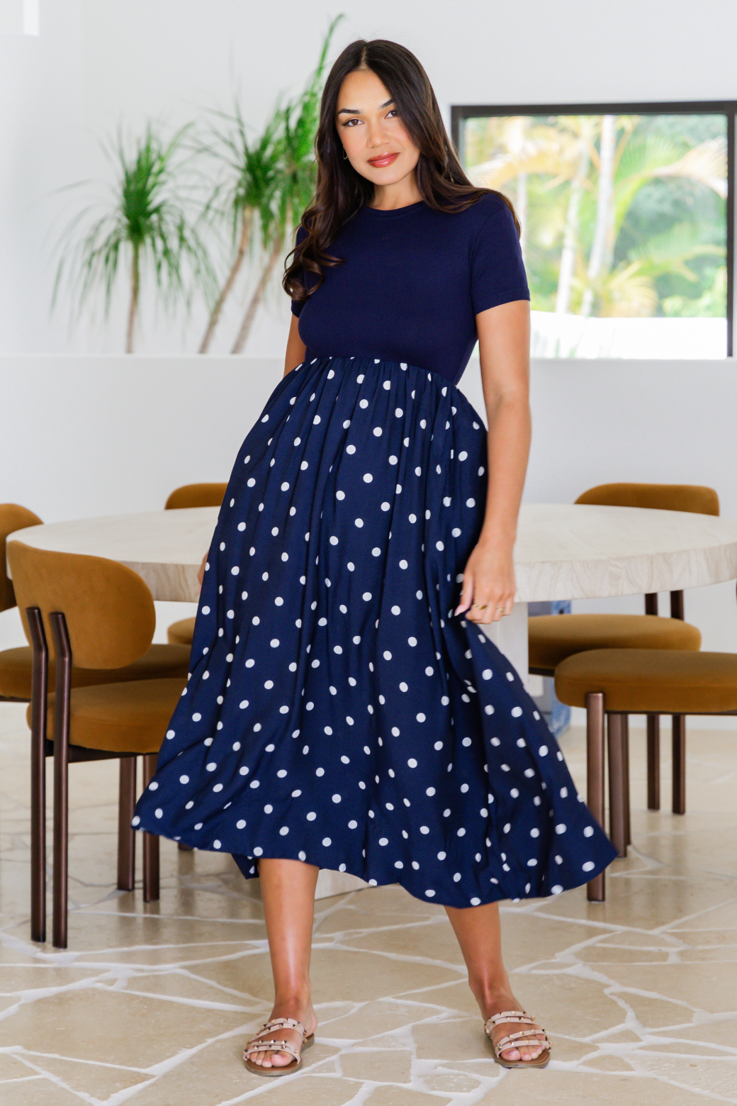 Elka T-Shirt Midi Dress Navy Spot