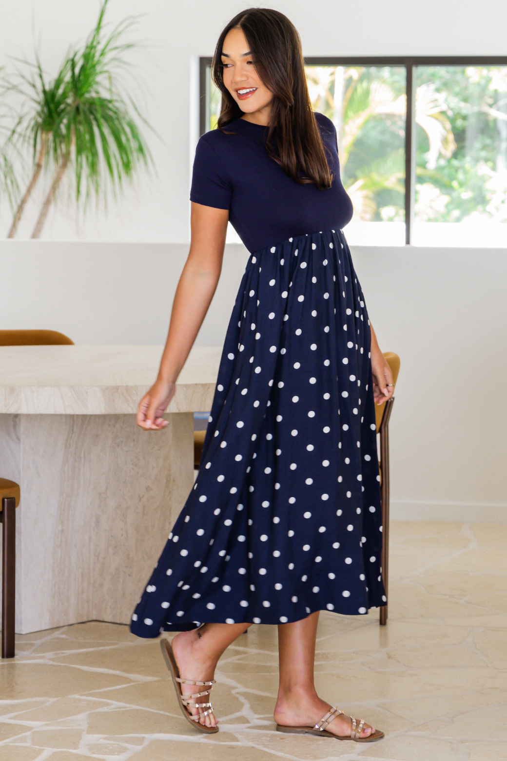 Elka T-Shirt Midi Dress Navy Spot