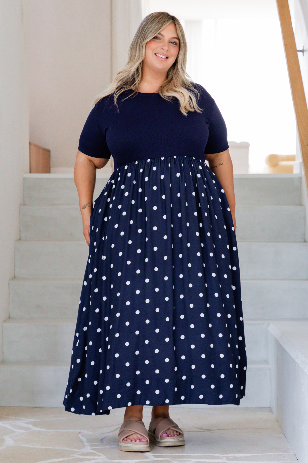 Elka T-Shirt Midi Dress Navy Spot