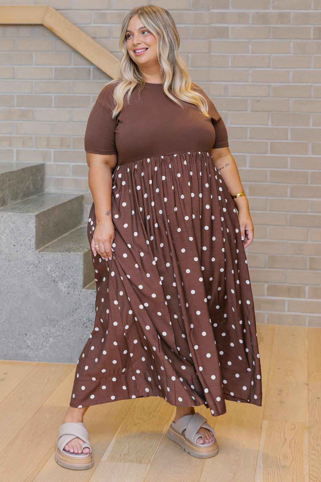 Elka T-shirt Midi Dress Choc Spot