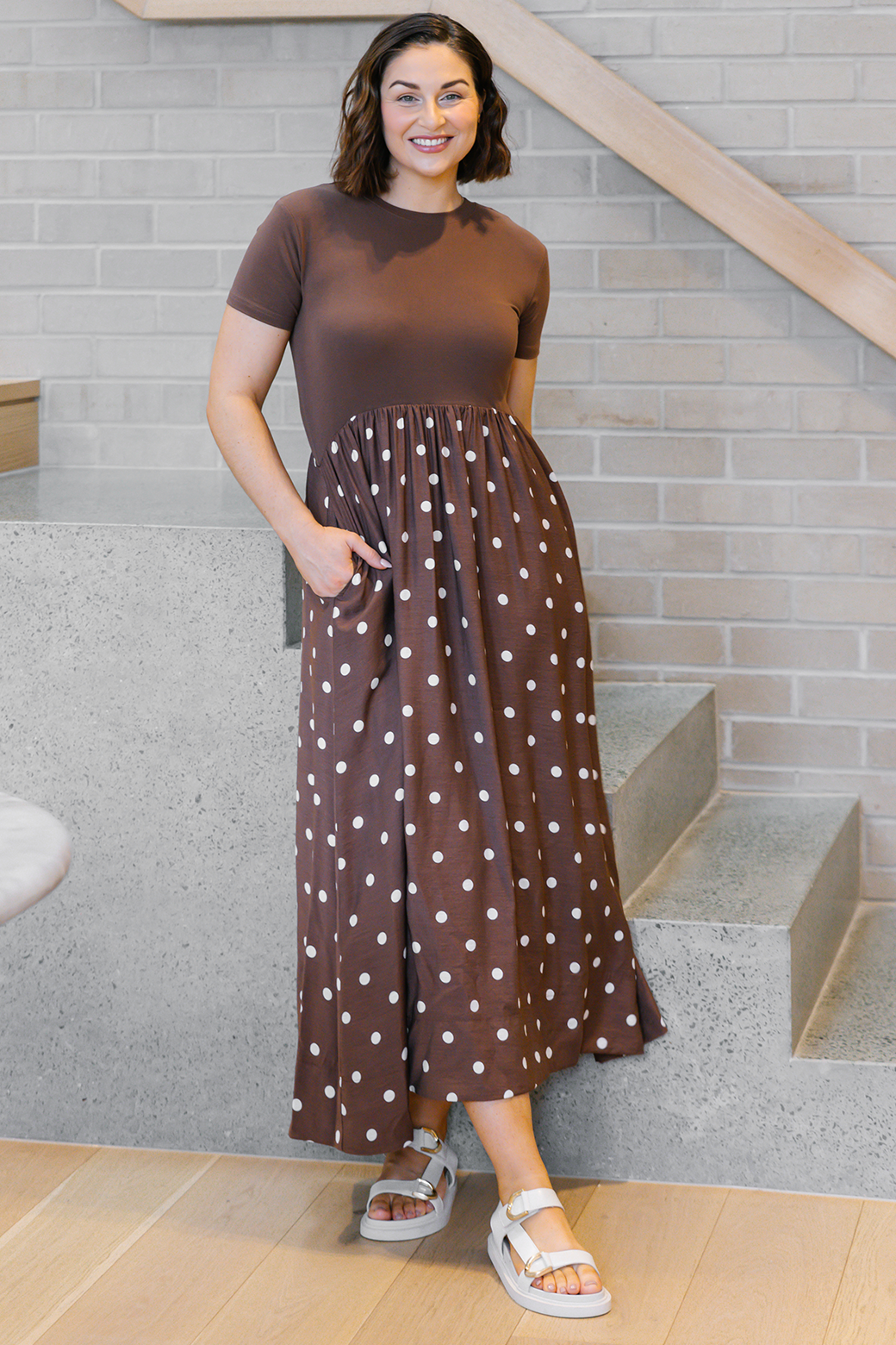 Elka T-shirt Midi Dress Choc Spot