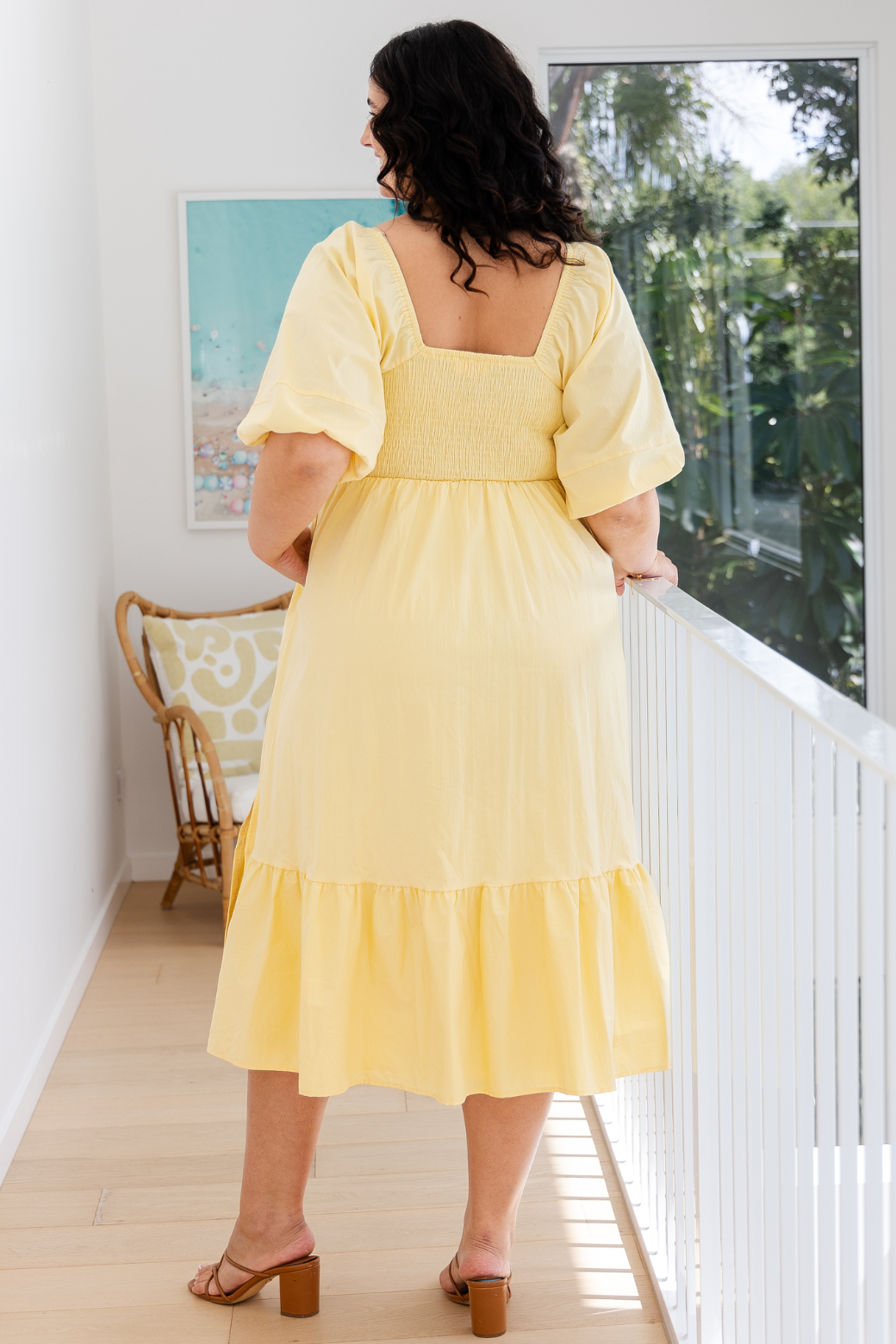 Ella Puff Sleeve Midi Dress Butter