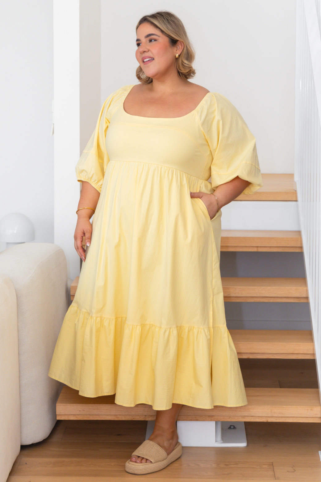 Ella Puff Sleeve Midi Dress Butter
