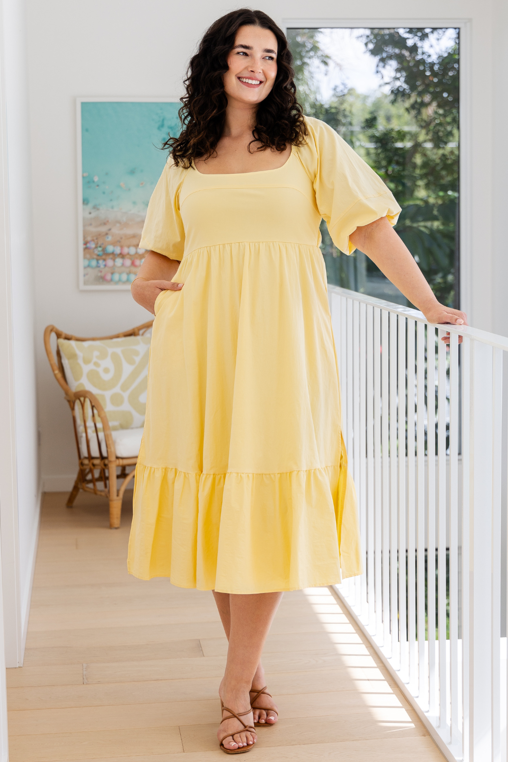 Ella Puff Sleeve Midi Dress Butter