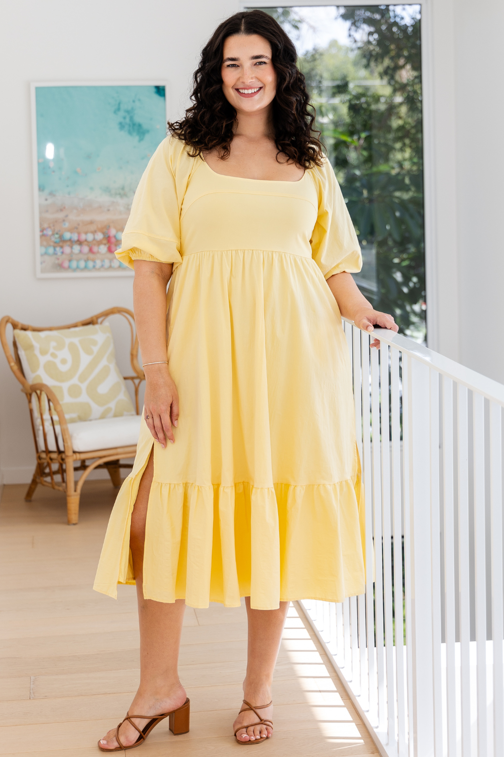 Ella Puff Sleeve Midi Dress Butter