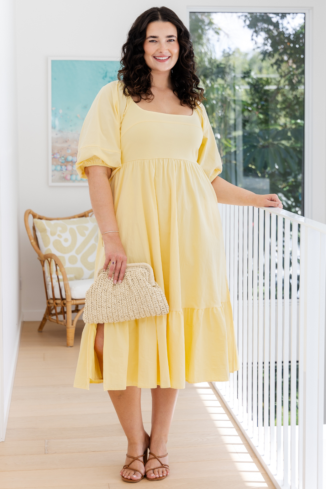 Ella Puff Sleeve Midi Dress Butter